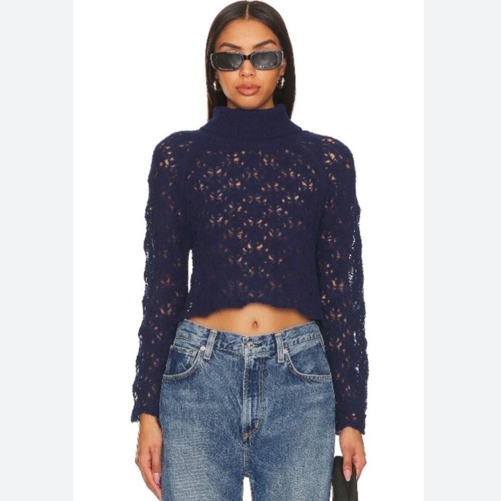 AYNI Revolve Karay Alpaca Open knit sweater in ocean blue. Size Medium.